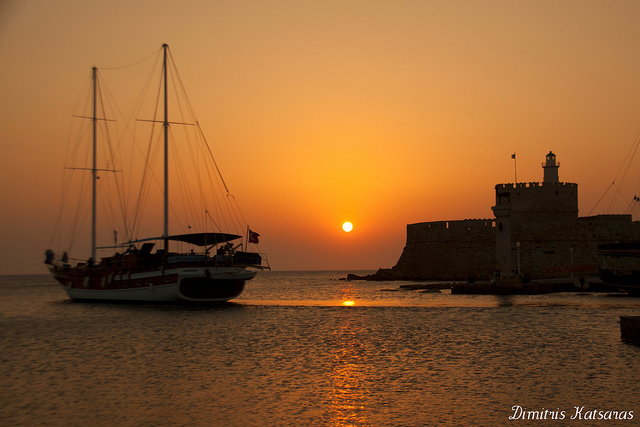 sunset in rhodes island greece