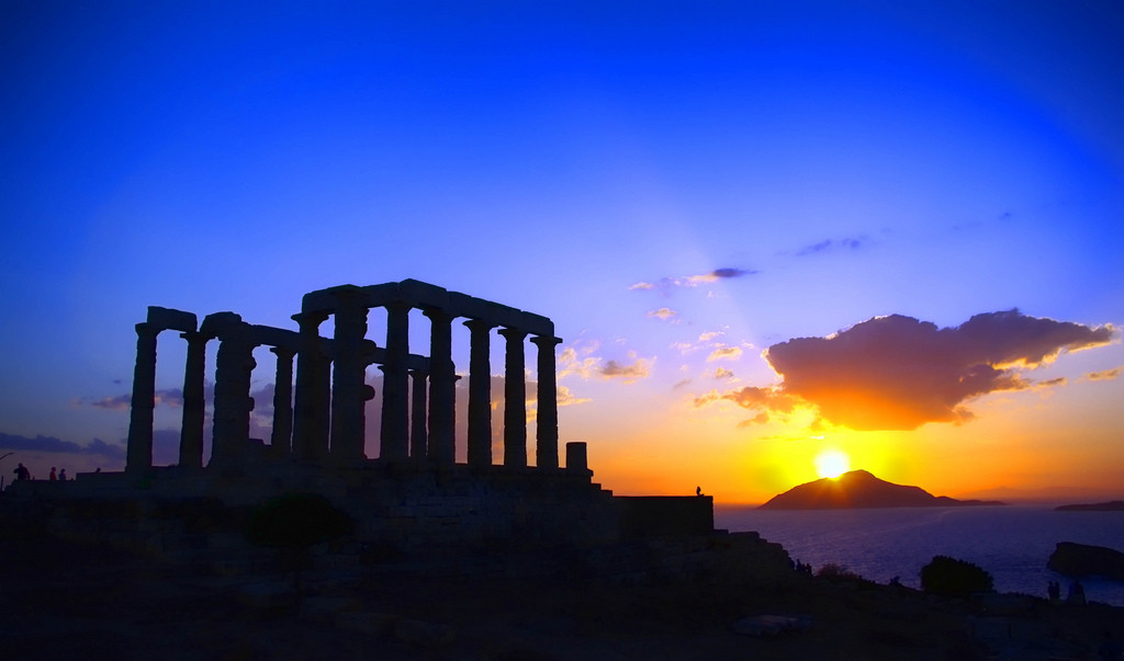 sunset sounion romance greece