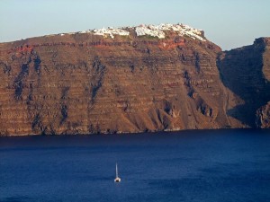 santorini near volcano
